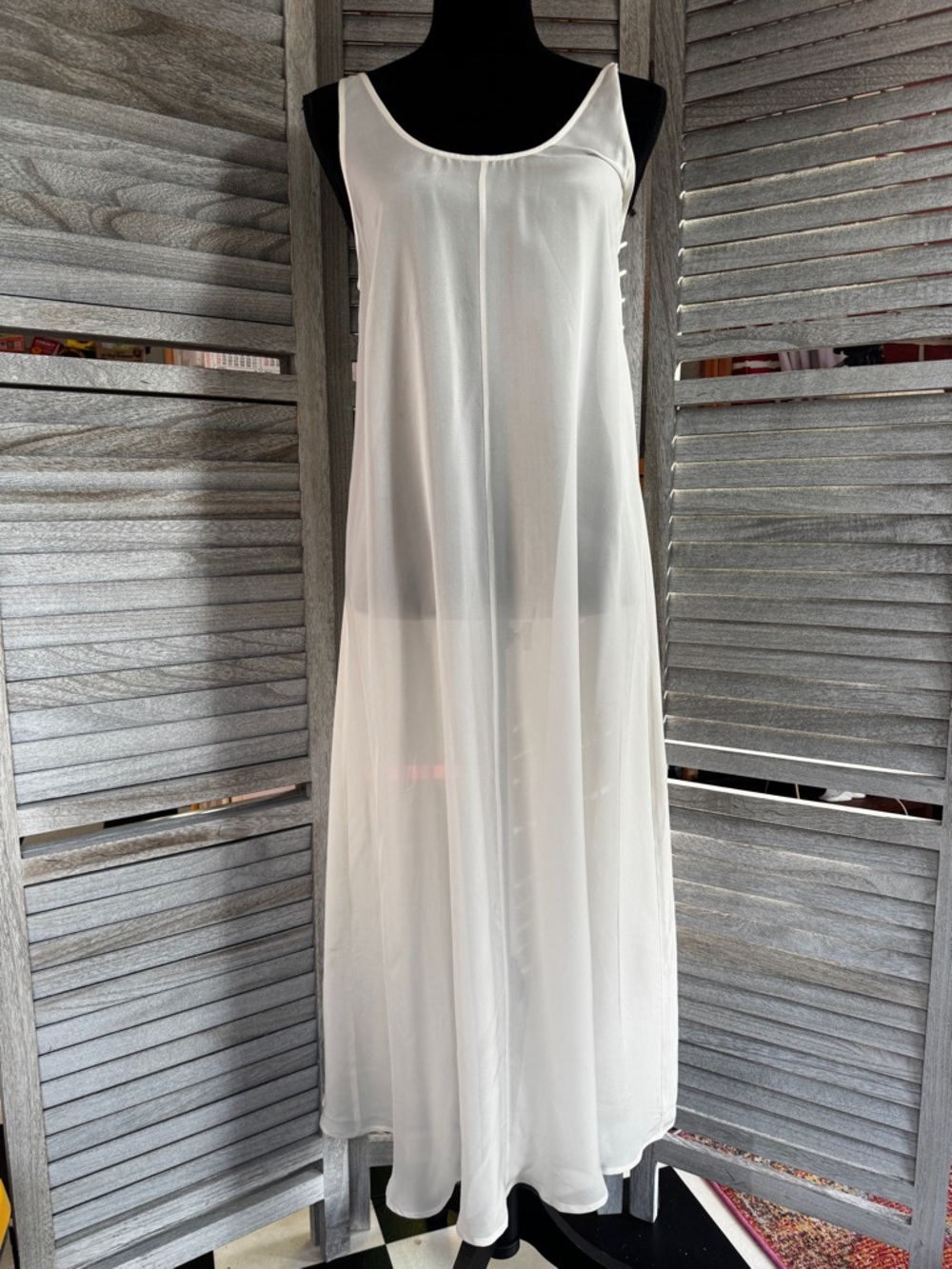 Lunya Prima Silk Chiffon Overlay Maxi Dress White XS
